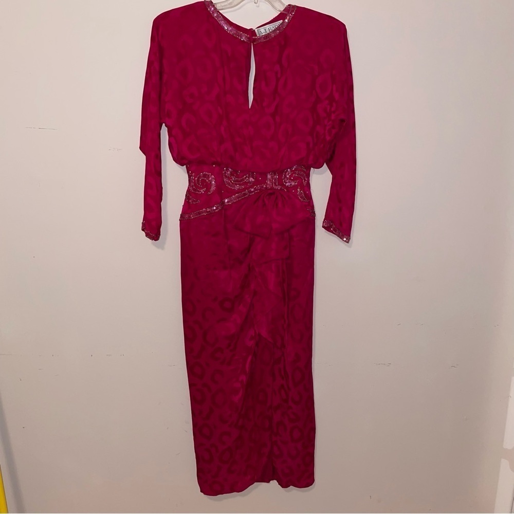 Vintage A J Bari For Neiman Marcus Silk Midi Dress with Beading and Bloused Top